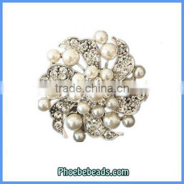 Wholesale Faux Pearl & Rhinestone Flower Shape Large Brooches PFB-W025