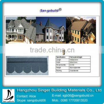 Bituminous roof shingles /fish scale roof shingle /colorful fiberglass asphalt shingle