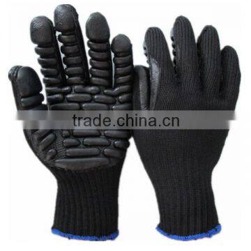 Black Softtextile Rubber Foam Palm Coated Anti-vibration Working Gloves with Cotton Liner