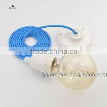 Pendant Light Cord Set with Metal Ceiling Rose Porcelain Socket