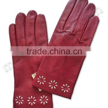 Deep Red Ladies Fashion Leather Dressing Gloves