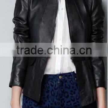 hot sales the latest design fashion black PU leather jacket for women