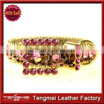 High Quality Animal Print Leopard Leather Rhinestone Dog Collar