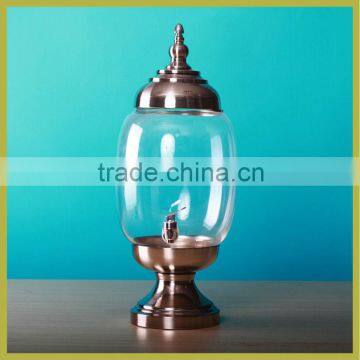 Large capicity glass drink dispenser with metal stand and lid