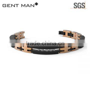 Rose Gold Channel CZ Setting Steel Men Bracelet