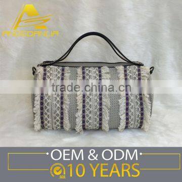 unique Draw-string ladies dinner party PU handbag with weaving material