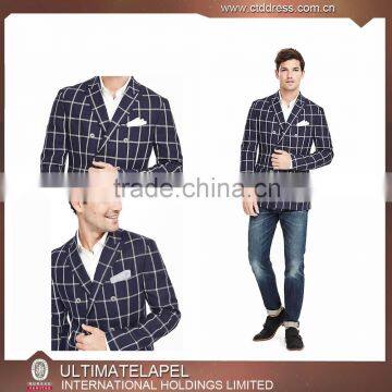 2016 Custom design casual blue checks suits man blazer