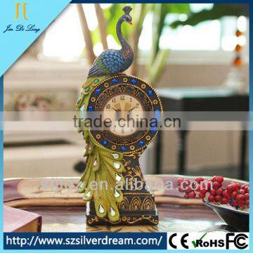 Environmental protection peacock clock resins decoration handicraft antique desk clock