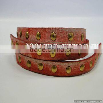 Flat leather with Studs -5 Vintage Light Red with studs