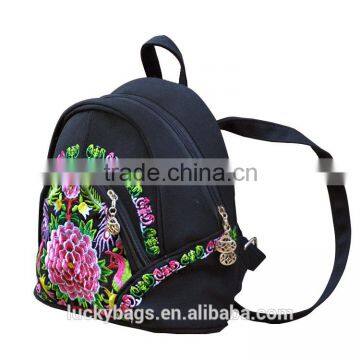 High quality luckybags backpack with long belt embroidery canvas backpack vintage backpack canvas