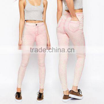 China Supplier Apparel Wholesale New Fashion High End High Waist Women Pink Skinny Jeans photo-5