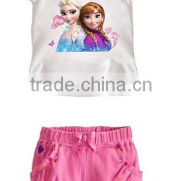 Wholesale frozen clothes for little kids, cotton material set for girl. summer clothes