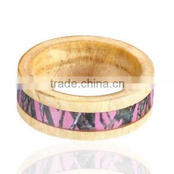 Real Wooden Ring, Wooden Ring With Pink Camouflage Inlay photo-3
