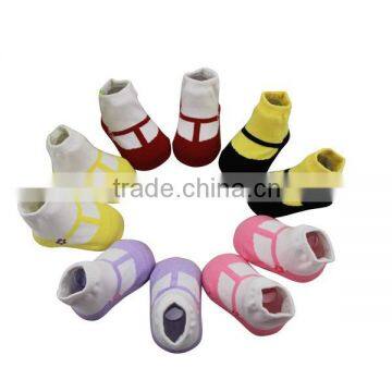 GSB-07 2015 Hot Sell Quality Cotton Baby Socks Like Shoe With Silicon Anti-slip