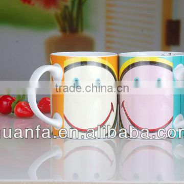 12oz Promotional Smile face white porcelain coffee Mugs/couple mug