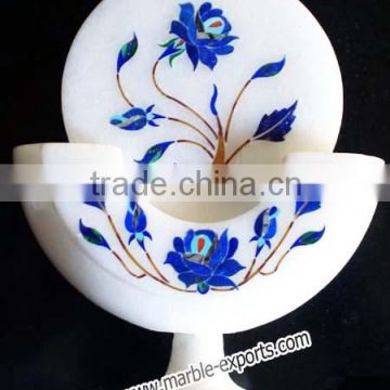 Genuine Blue Flower White Marble Set of Coasters Set