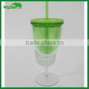 Double Wall Plastic Wine Cup Custom Advertising Mug with Straw