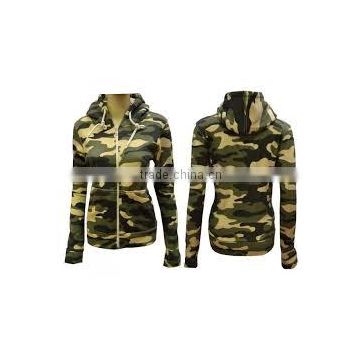 custom high quality new design camouflage printed zipper-up ladies hoody