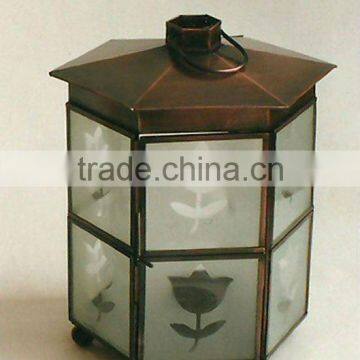 9" New Iron Glass Candle Lantern