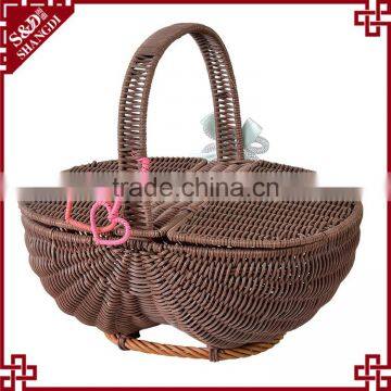S.D Washing Plastic Rattan Fruit and Gift Basket With Single Handle