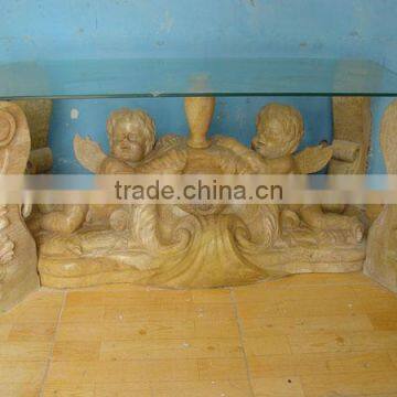 Modern Style Glass Top Hand Carved Marble Base Dining Table photo-6