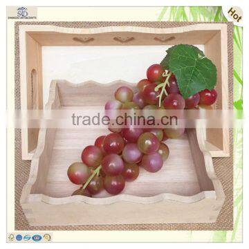 Handle Hole Heart Carving Waving Edge Wooden Tray photo-3
