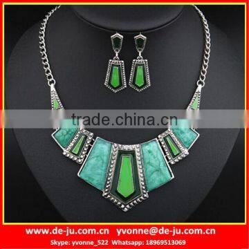 Green Square Stone Cheap Necklace And Earring Sets