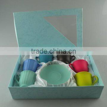 Matte Colorful ceramic coffee cup set, Mini Ceramic Cup and Saucer Box