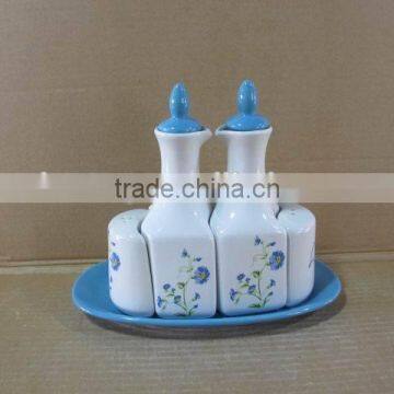 5pcs of ceramic kitchen oil and vinegar bottle salt and pepper set