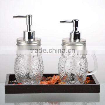 2016newest Galss Bathroom Bottle Storage Bottle Whit Woodem Stand Set photo-2