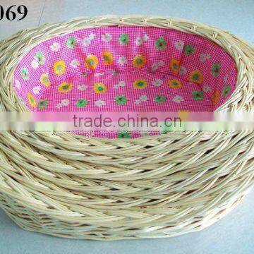 6 pcs set Round wicker pet basket with pink floral liner