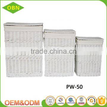 Wholesale Custom High Quality Handmade White Durable Wicker Metal Fabric Laundry Basket photo-5