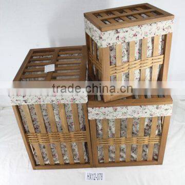 Household Essentials White Wood Open Slats Laundry Hamper With Lid and Cotton Liner photo-3