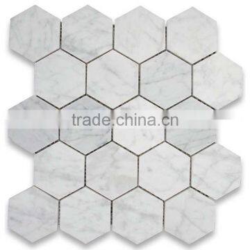 MM-CV250 Economic Modern Home Design Natural Stone White Carrara Marble Hexagon Mosaice Tiles photo-2