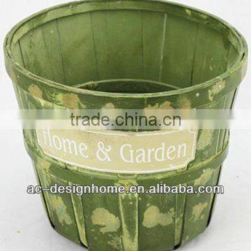 DUSTY GREEN WASH ROUND HOME & GARDEN BAMBOO CHIP BASKET