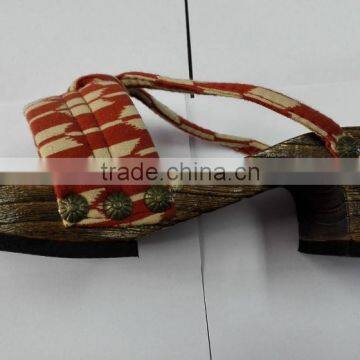 Canvas Strap Beach Flip Flops Wood Grain Eva Slipper GETA photo-2