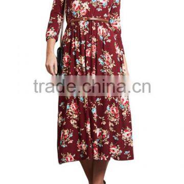 Private Label Long Sleeve Floral Pocket Midi Length Fashion US Size Women Dresses 2017 Summer photo-3
