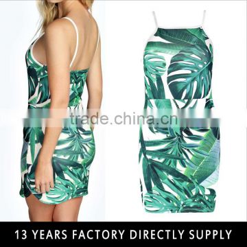 Sexy ladies one piece leaf printed bodycon summer midi dress 2016