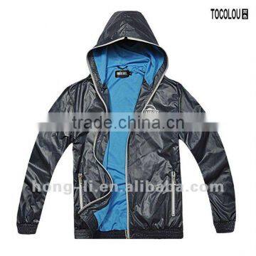 mens autumn polyester jacket with hood: