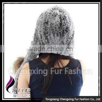 CX-C-242D Women Fashion Fur Hooded Scarf Winter Rex Rabbit Fur Hat photo-4