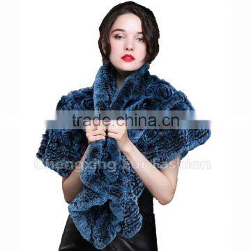 CX-B-21B Hand Knitted Real Rex Rabbit Fashion Fur Stoles photo-2