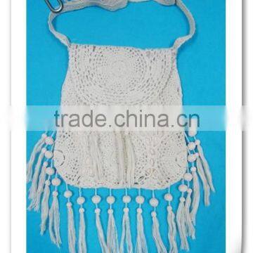 Fashion Crochet Handbag Handmade Unquied Beach Shoulder Bag 2015 With Tassel Braided Cotton Rope