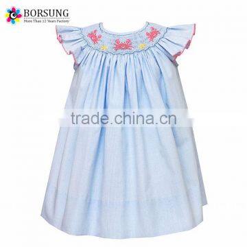 Fall\Winter Children Cotton Frocks Designs Blue Plaid Red Crabs Embroidered Flower Newborn Baby Girls Birthday Party Dresses