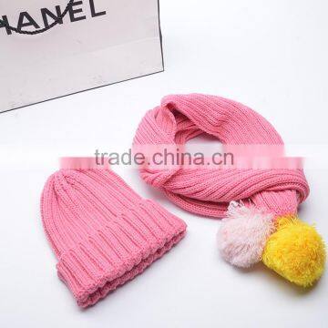 2017 new winter baby pompoms children knitted beanies scarf sets