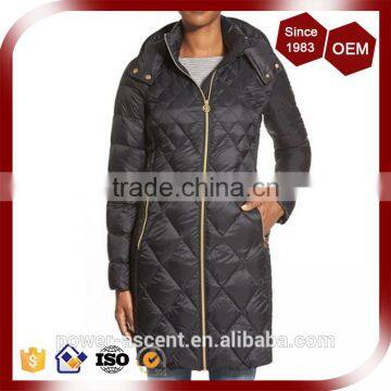 Black Packable Diamond Quilted Padding Long Coat Jacket For Women