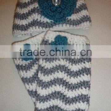 Newborn Toddlers Winter Clothes Floral Pattern Knitted Hats With Leg Warmer Outfits For Baby photo-2