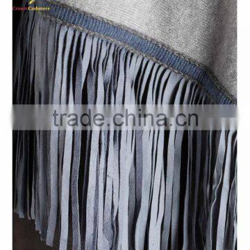 Solid Color Pure Cashmere Poncho Shawl With Tassel photo-4