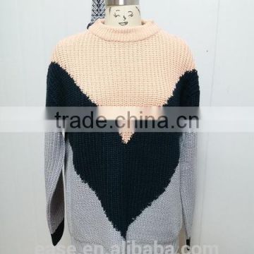 High Quality China Customed Latest Sweater Designs for Men Ribbed Trims Wool Blend Sweater