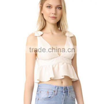 2017 OEM Girls Charming Bow Shoulder Harness Crop Cute Blouses photo-2