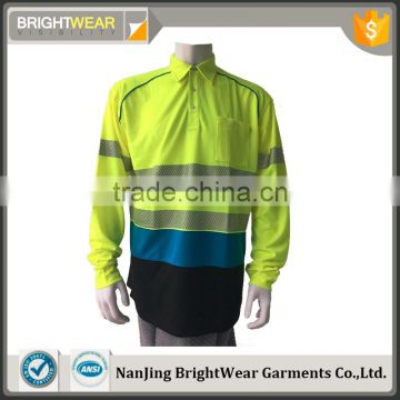 China factory contrast color reflective safety traffic high visibility polo shirt